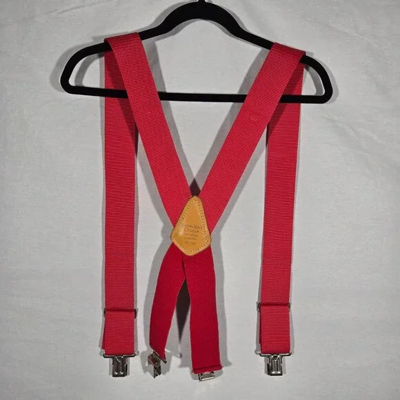 USA Vintage 70's Red CANVAS Straps TOP-GRAIN Leather CLIPS 46" X 2" Suspenders. - Picture 4 of 17